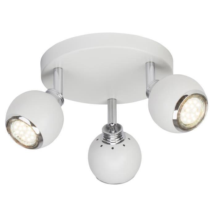 Plafonnier LED a 3 lumieres Ina 2xGU10 3W blanc et chrome