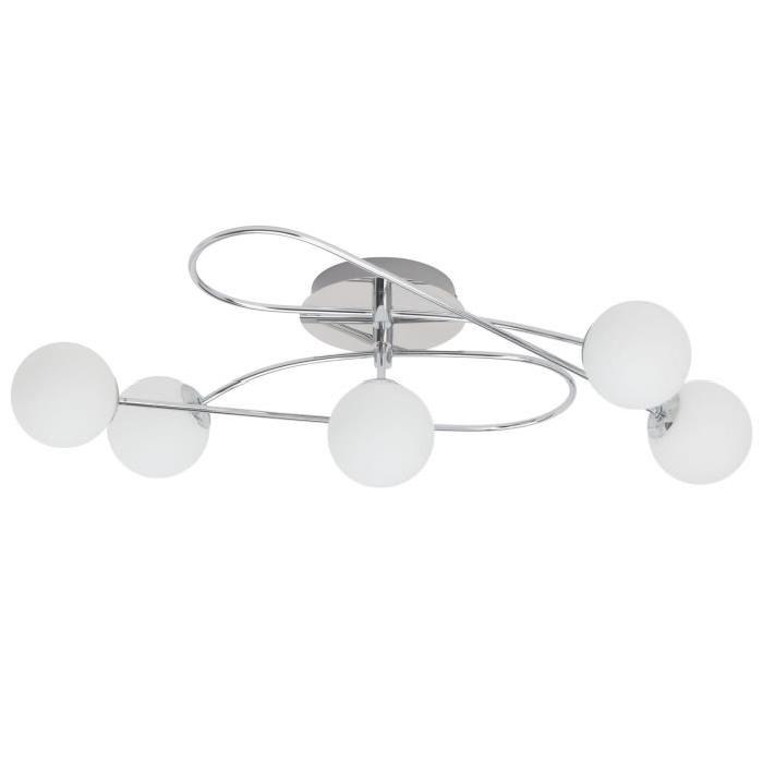 BELINA Plafonnier 5 lumieres chrome/blanc