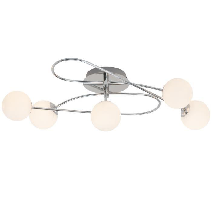 BELINA Plafonnier 5 lumieres chrome/blanc