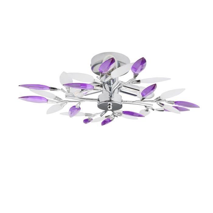 GLOBO LIGHTING Plafonnier - Cristaux acryliques - ř 45 cm - Hauteur 15 cm - Chrome et lilas satiné