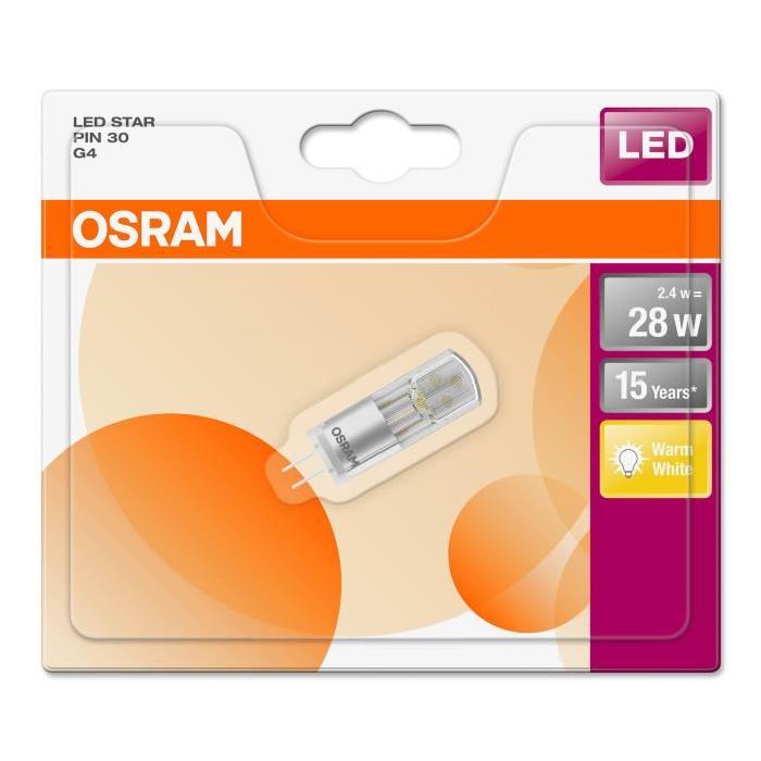 OSRAM Ampoule capsule LED G4 claire 2,4 W équivalent a 28 W blanc chaud