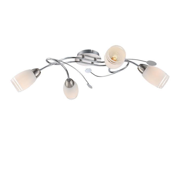 GLOBO LIGHTING Plafonnier chrome nickel mat - verre satiné - 680 mm x 390 mm x 170 mm