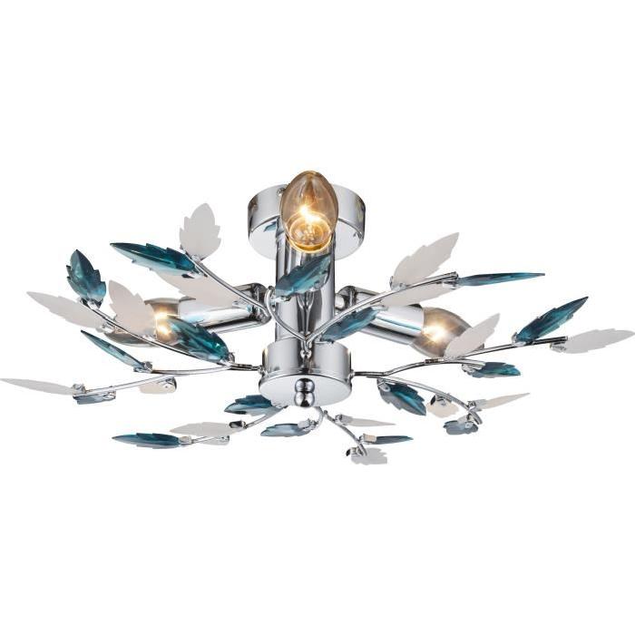 GLOBO LIGHTING Plafonnier - Cristaux acryliques - ř 40 cm - Hauteur 14 -5 cm - Chrome et bleu satiné