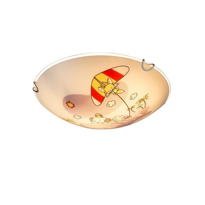 GLOBO LIGHTING Plafonnier - Verre multicolore - Blanc - Diametre 30 cm - Hauteur 6,5 cm - 60W 230V requise