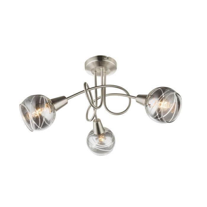 GLOBO LIGHTING Plafonnier nickel mat - Verre fumé translucide Ř 390 mm H 246 mm