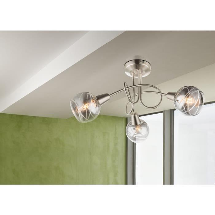 GLOBO LIGHTING Plafonnier nickel mat - Verre fumé translucide Ř 390 mm H 246 mm