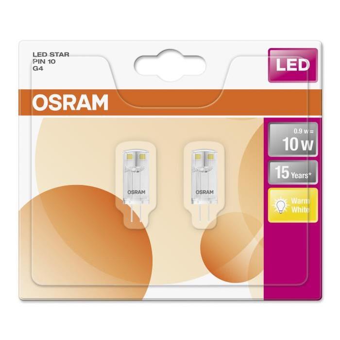 OSRAM Lot de 2 Ampoules capsules LED G4 claires 0,9 W équivalent a 10 W blanc chaud