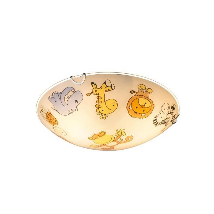 GLOBO LIGHTING Plafonnier - Verre multicolore - Blanc - Diametre 30 cm - Hauteur 6,5 cm - 60W 230V requise