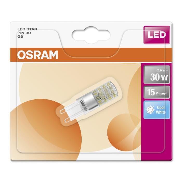 OSRAM Ampoule capsule LED G9 dépolie 2,6 W équivalent a 30 W blanc froid