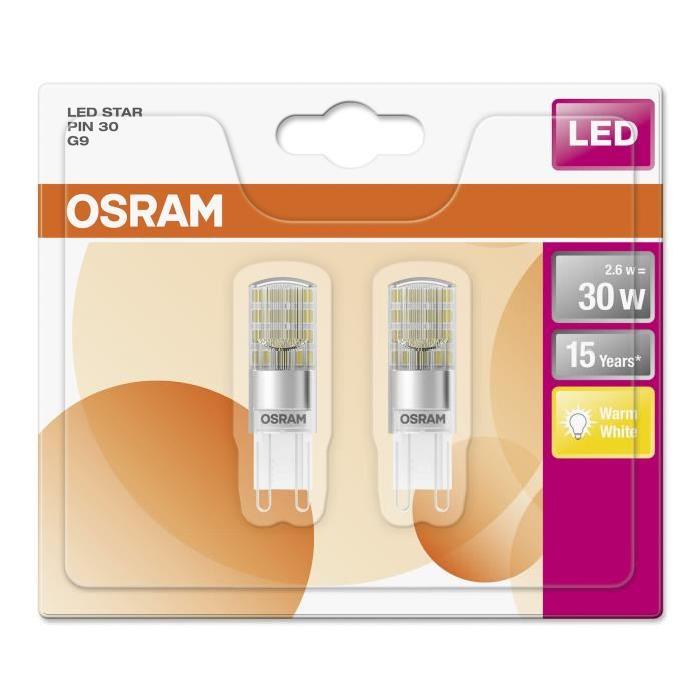 OSRAM Lot de 2 Ampoules capsules LED G9 dépolies 2,6 W équivalent a 30 W blanc chaud