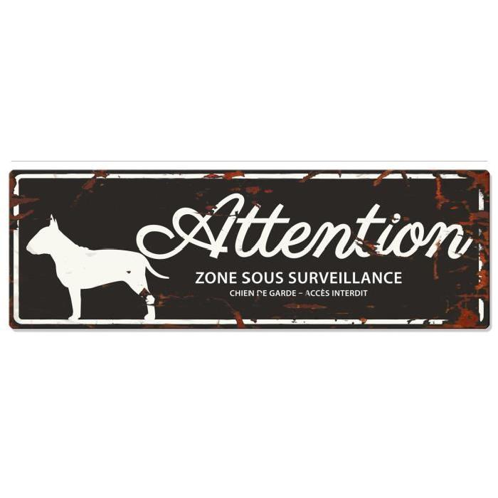 D&D Plaque Attention Chien Bull Terrier - Noir
