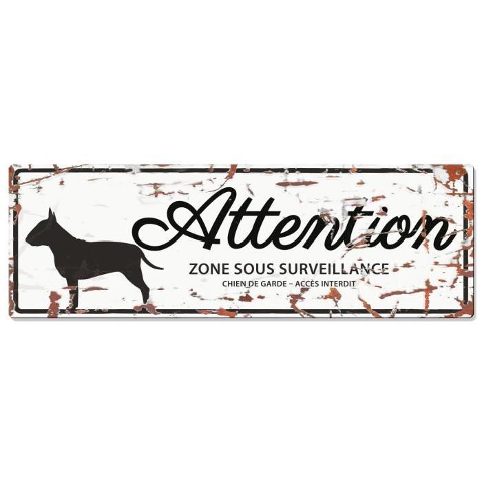 D&D Plaque Attention Chien Bull Terrier - Blanc