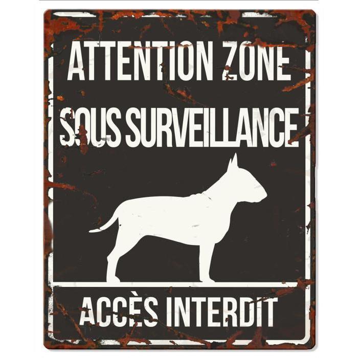 D&D Plaque Attention Chien  Bull Terrier - Noir