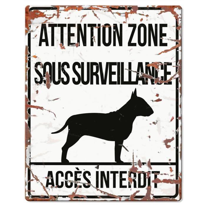 D&D Plaque Attention Chien  Bull Terrier - Blanc