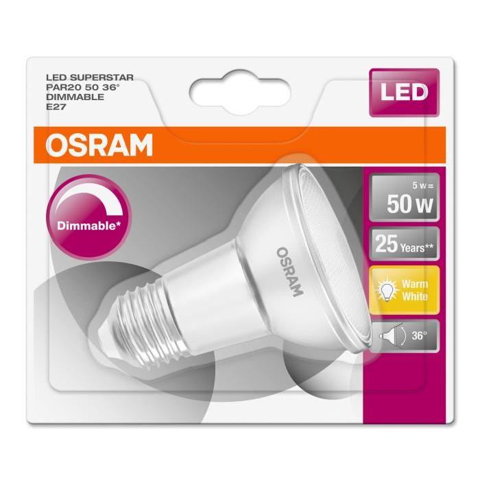 OSRAM Ampoule Spot LED PAR20 E27 5 W équivalent a 50 W blanc chaud dimmable