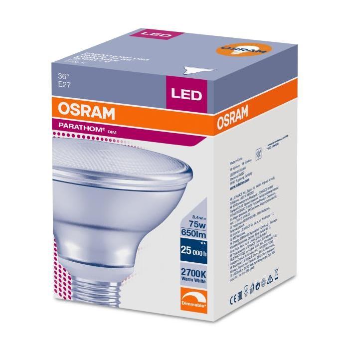 OSRAM Ampoule Spot LED PAR30 E27 8 W équivalent a 75 W blanc chaud dimmable