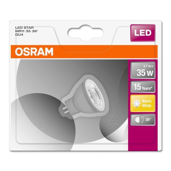 OSRAM Ampoule spot LED MR11 GU4 3,7 W équivalent a 35 W blanc chaud