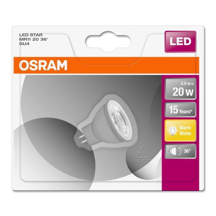 OSRAM Ampoule spot LED MR11 GU4 2,9 W équivalent a 20 W blanc chaud