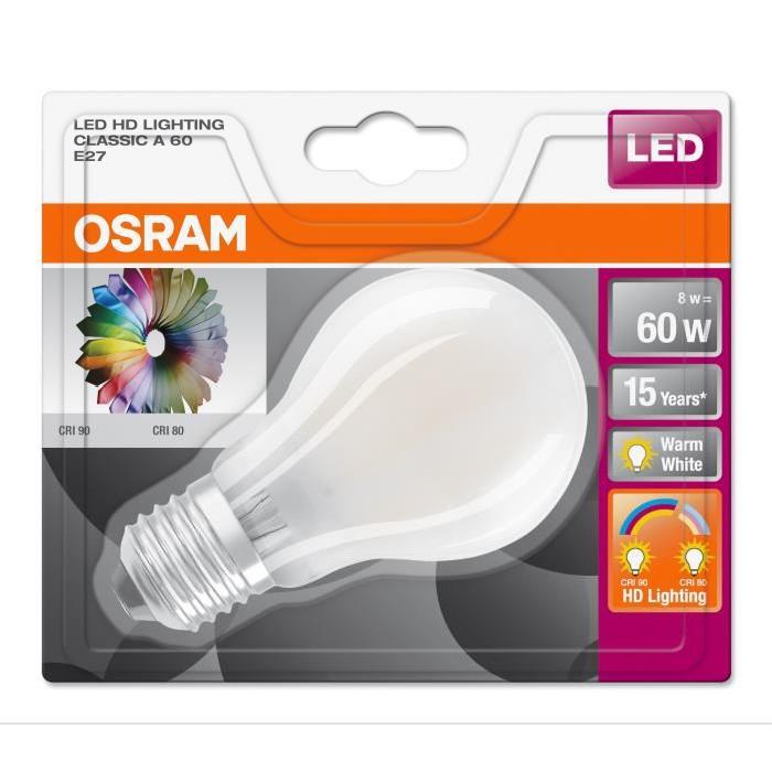 OSRAM Ampoule LED Star + HD Lighting E27 standard 8 W équivalent a 60 W blanc chaud