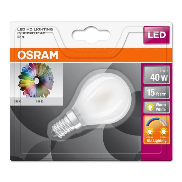 OSRAM Ampoule LED Star + HD Lighting E14 sphérique 5 W équivalent a 40 W blanc chaud