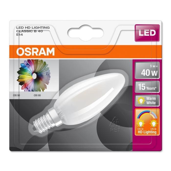 OSRAM Ampoule LED Star + HD Lighting E14 flamme 5 W équivalent a 40 W blanc chaud