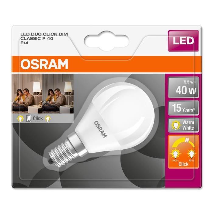 OSRAM Ampoule LED Star + Duo Click Dim E14 sphérique 5,5 W équivalent a 40 W blanc chaud