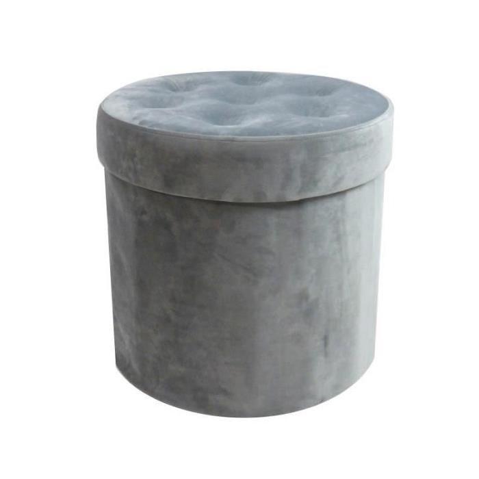 VELVET Pouf coffre de rangement pliable rond en velours Ř40x38 cm gris