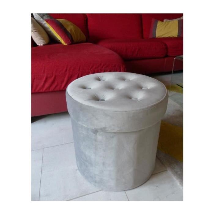 VELVET Pouf coffre de rangement pliable rond en velours Ř40x38 cm gris