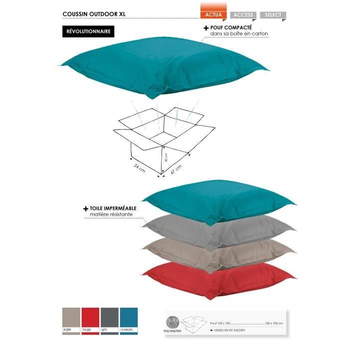 ATELIERS DU LINGE Coussin XL avec toile imperméable 100% polyester - Rouge - Intérieur ou extérieur