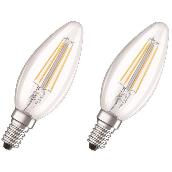 OSRAM Lot de 2 Ampoules LED E14 flamme claire 4 W équivalent a 40 W blanc chaud