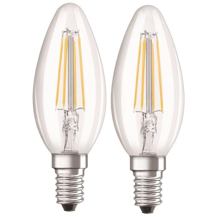 OSRAM Lot de 2 Ampoules LED E14 flamme claire 4 W équivalent a 40 W blanc chaud