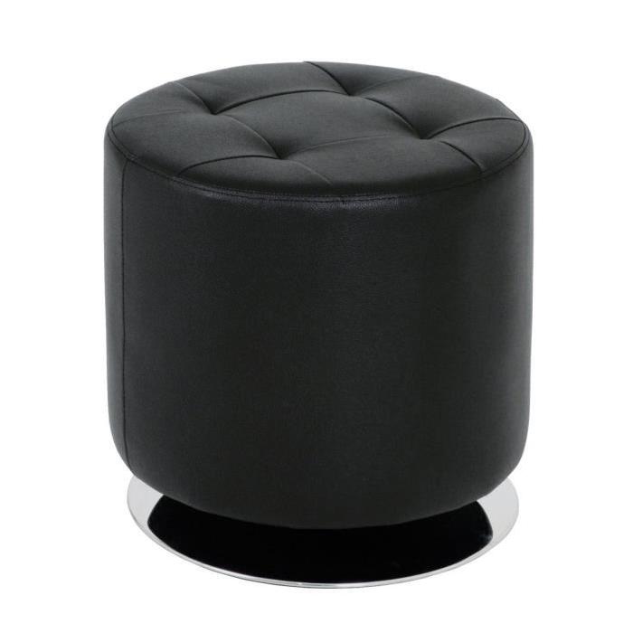 Pouf rond 40 cm noir et chromé