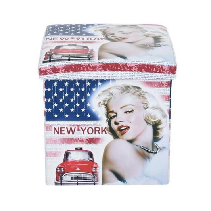 GAVIN Pouf coffre de rangement - 38x38x38 cm -Imprimé Monroe