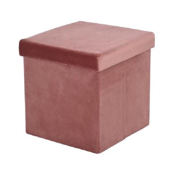 GAVIN Pouf coffre de rangement en velours rose - 77x38x37,5 cm - Structure en MDF