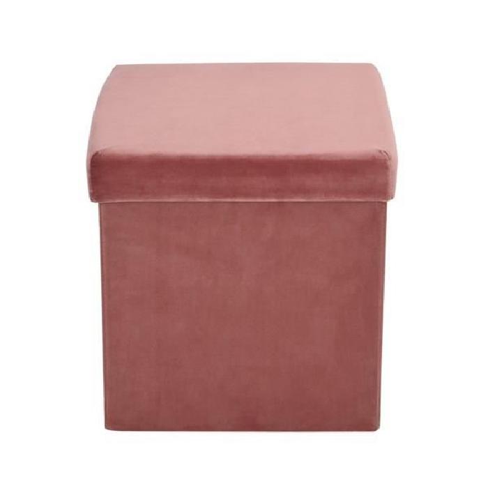 GAVIN Pouf coffre de rangement en velours rose - 77x38x37,5 cm - Structure en MDF