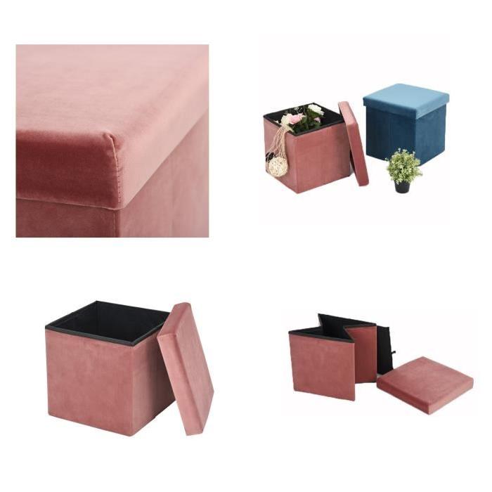 GAVIN Pouf coffre de rangement en velours rose - 77x38x37,5 cm - Structure en MDF