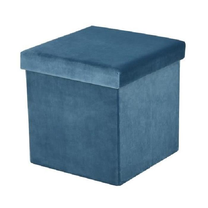 GAVIN Pouf coffre de rangement en velours bleu - 38x38x38 cmStructure en MDF