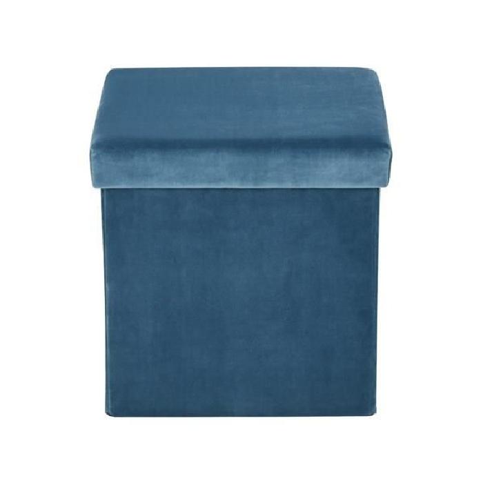 GAVIN Pouf coffre de rangement en velours bleu - 38x38x38 cmStructure en MDF