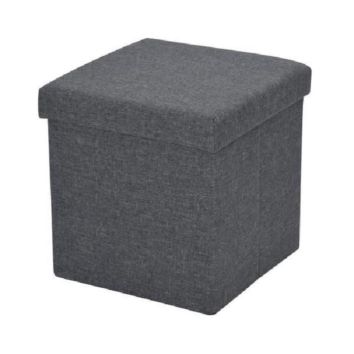 GAVIN Pouf coffre a couvercle en tissu gris - 38x38x38 cm -Structure en MDF