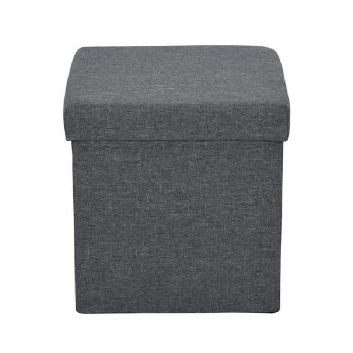 GAVIN Pouf coffre a couvercle en tissu gris - 38x38x38 cm -Structure en MDF