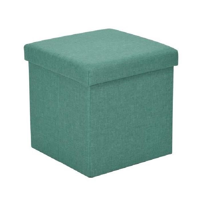 GAVIN Pouf coffre de rangement en tissu vert - 38x38x38 cm - Repliable