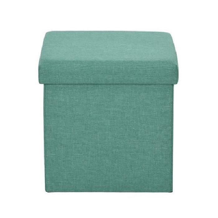 GAVIN Pouf coffre de rangement en tissu vert - 38x38x38 cm - Repliable