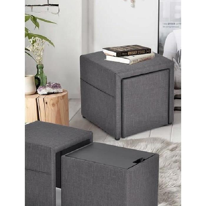 FARO Pouf coffre avec rangement - 43x43x42 cm - Gris