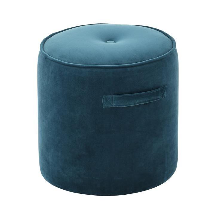 WHAILI Pouf a poignée en velours - 38x38x38 cm - Bleu