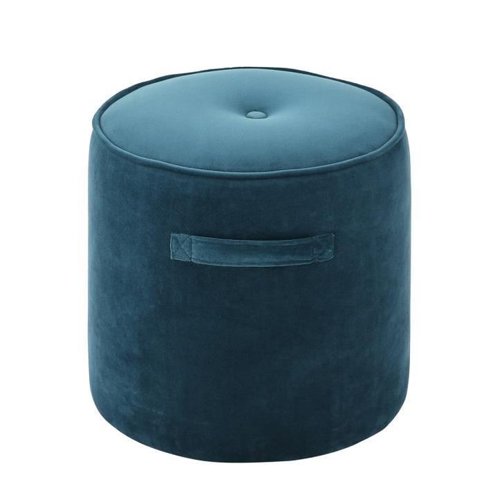 WHAILI Pouf a poignée en velours - 38x38x38 cm - Bleu