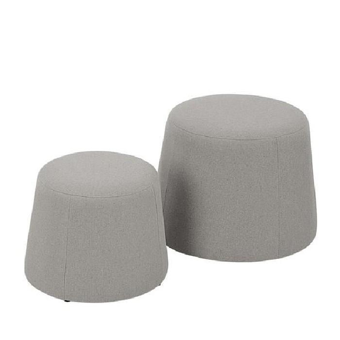 CLIFF Lot de 2 poufs en velours - GM 48x48x36cm et PM 37x37x31cm - Gris