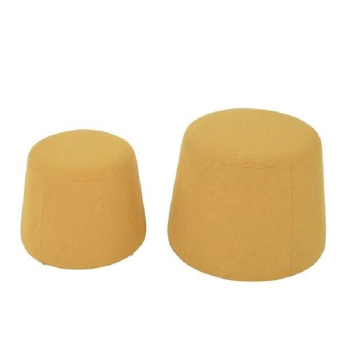 CLIFF Lot de 2 poufs en velours - GM 48x48x36cm et PM 37x37x31cm - Jaune