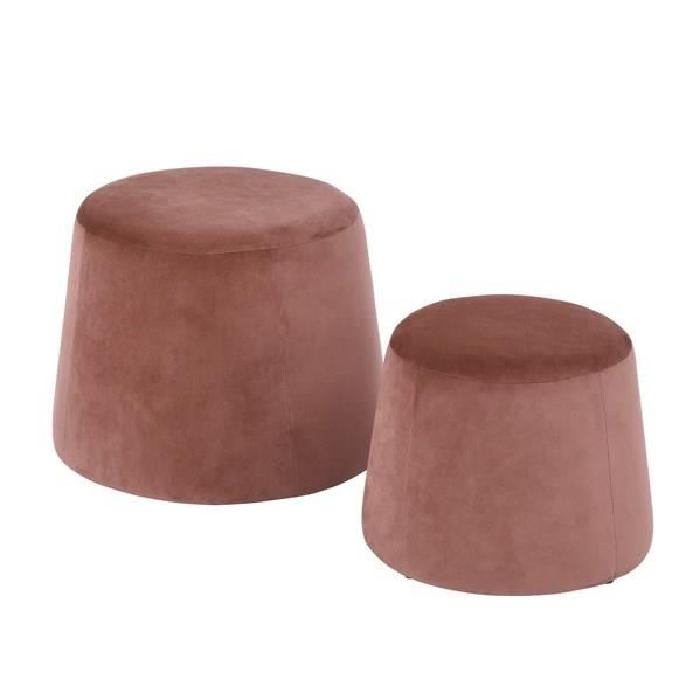 CLIFF Lot de 2 poufs en velours - GM 48x48x36cm et PM 37x37x31cm -Rose