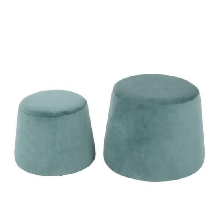 CLIFF Lot de 2 poufs en velours - GM 48x48x36cm et PM 37x37x31cm - Aqua vert