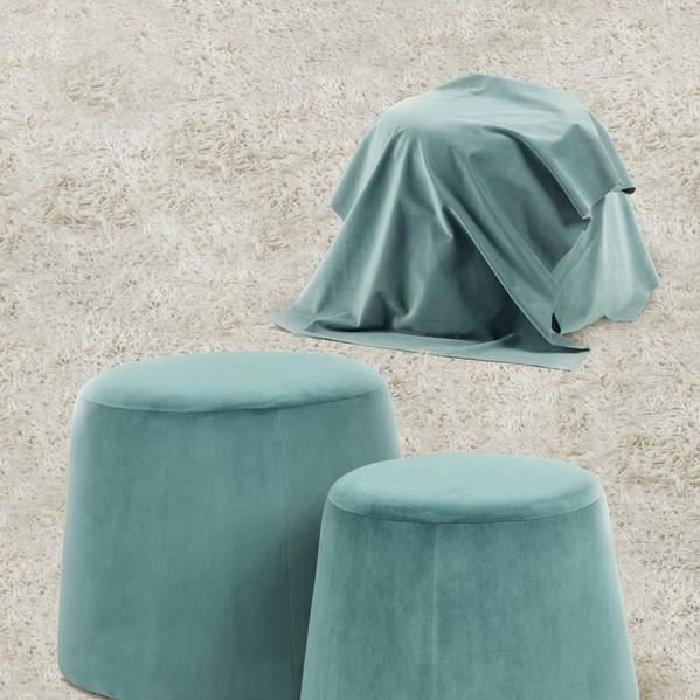 CLIFF Lot de 2 poufs en velours - GM 48x48x36cm et PM 37x37x31cm - Aqua vert